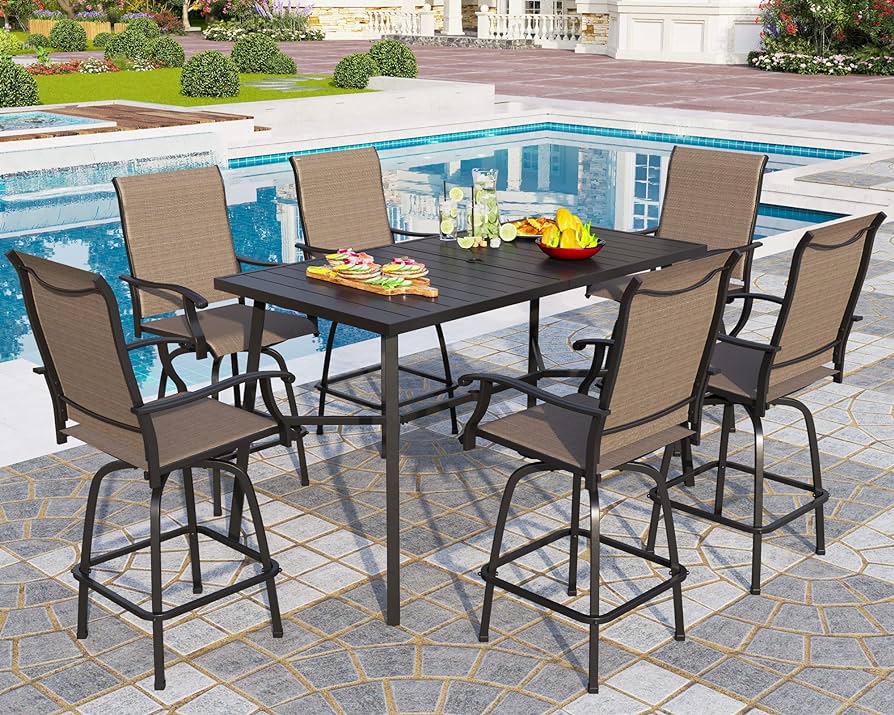 Amazon.com: PHI VILLA 7 Piece High Patio Bar Dining Set, Bar .