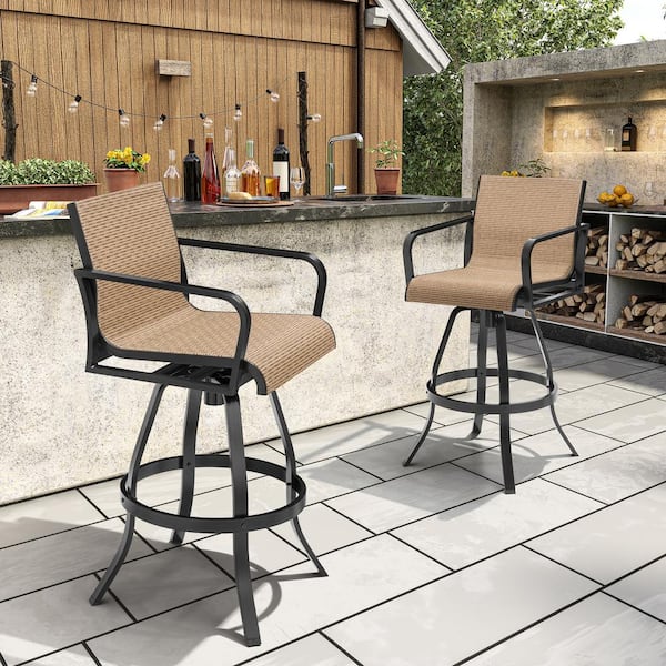 Crestlive Products Swivel Cast Aluminum Outdoor Bar Stool in Brown .