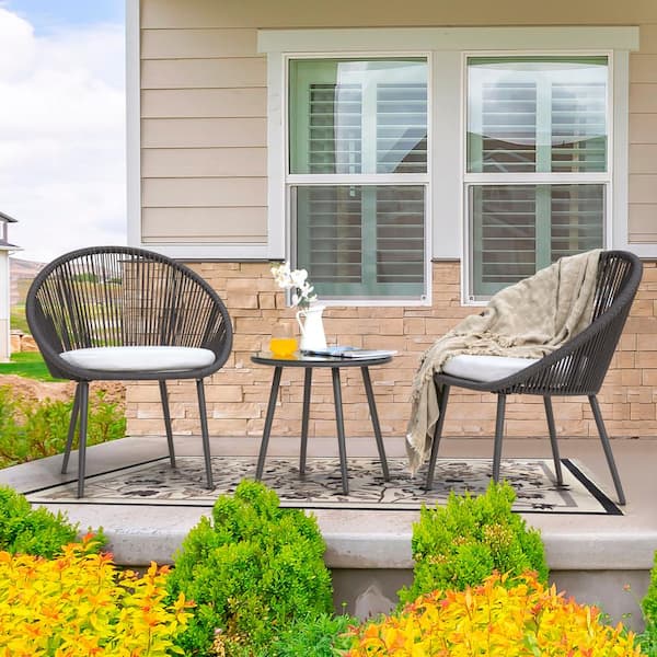 Nuu Garden Dark Gray 3-Piece Metal Outdoor Patio Bistro Set with .