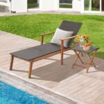 Acacia Wood & Rattan Patio Beach Outdoor Chaise Lounge Chairs Pool .