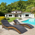 3 Pieces Outdoor Chaise Lounge Set, Wood Patio Furniture Set .