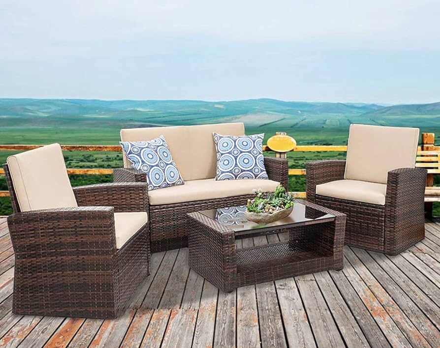 Amazon.com: FDW Patio Furniture Sets 4 Piece Rattan Chair Patio .