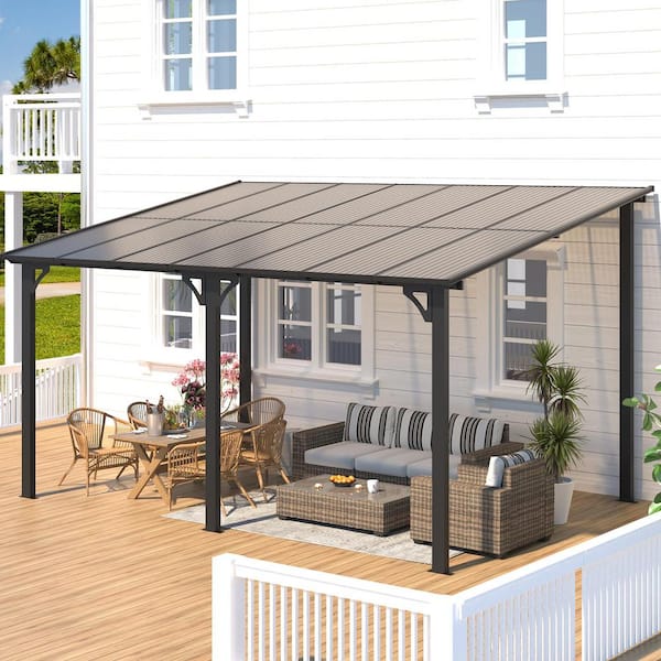 AECOJOY 10 ft. x 14 ft. Dark Gray Aluminum Patio Cover 16304BK .