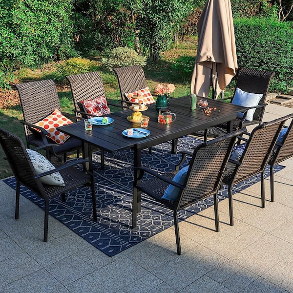 PHI VILLA 9-Piece Metal Patio Outdoor Dining Set with Expandable .