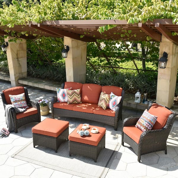 XIZZI Erie Lake Brown 5-Piece Wicker Outdoor Patio Conversation .