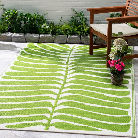 Fab Habitat Hilo Green Tropical Leaf Outdoor Rug for Patio On Sa