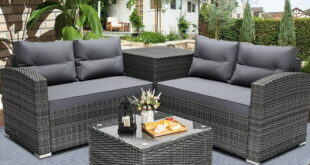 Rattan Patio Sofa Set, 4 Pieces Outdoor Sectional Furniture, All .