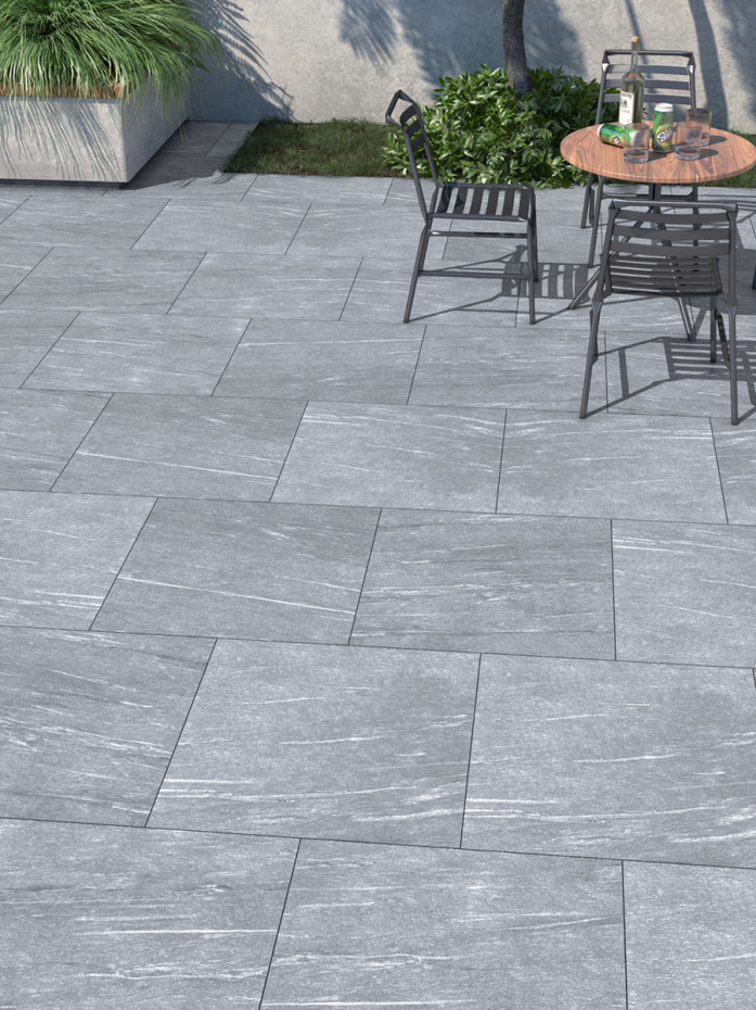 Pietra Grey Vitrified Outdoor Porcelain Paving Slabs - 600x600 .