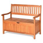 HONEY JOY 33 Gal. Brown Wood Outdoor Storage Bench Deck Box Patio .