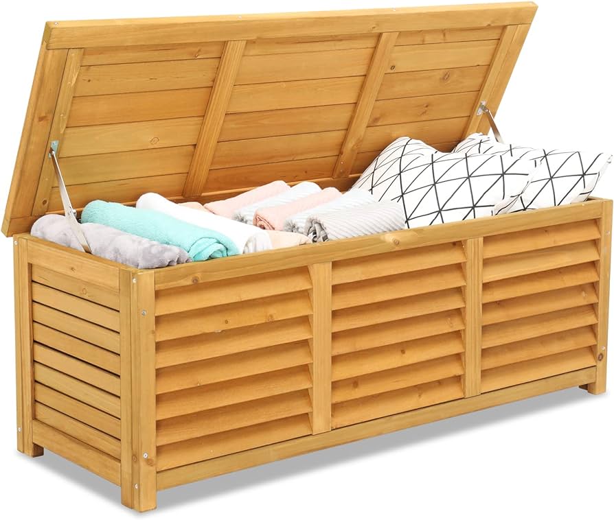 Amazon.com: VINGLI 47 Gallon Wood Deck Box, Outdoor Storage Box .