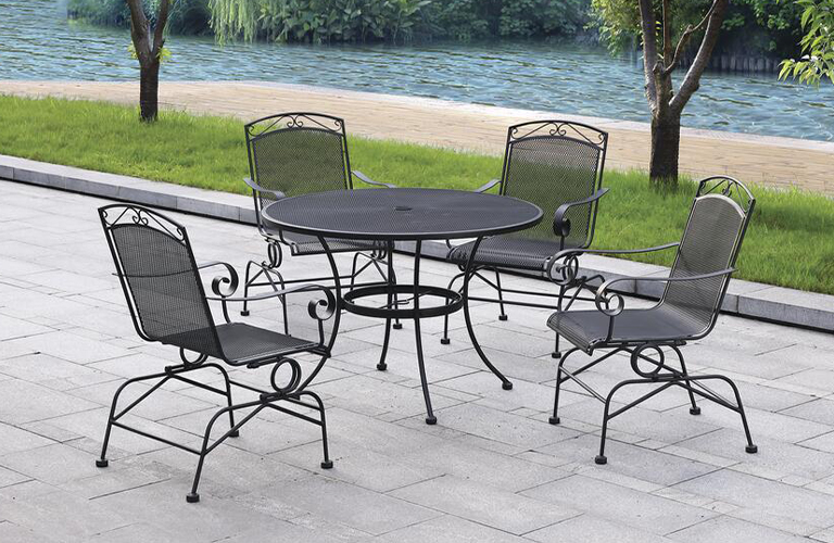 Backyard Creations® Wrought Iron Black 5-Piece Dining Patio Set at .