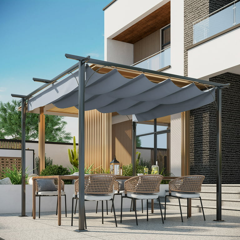 Outsunny 10' x 10' Outdoor Retractable Pergola Canopy, Metal Patio .