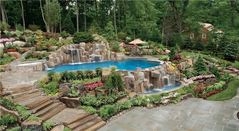 Stone Waterfalls and Vanishing-Edge Pool - Landscaping Netwo