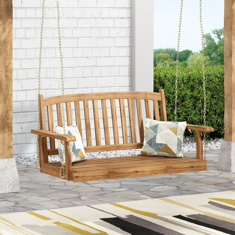 Tilson Acacia Wood Outdoor Hanging Porch Swing, Teak - Walmart.c