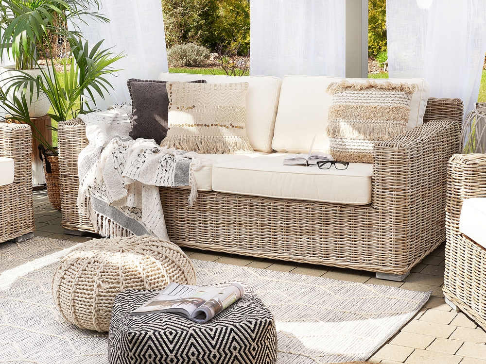 2 Seater Rattan Garden Sofa Natural ARDEA - Beliani.