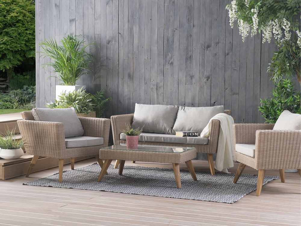 4 Seater PE Rattan Garden Sofa Set Grey VITTORIA - Beliani.