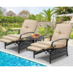 AECOJOY Adjustable Patio Reclining Lounge Chair with Umbrella Side .