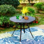 Round Patio Dining Table With Umbrella Hole - Black - Captiva .