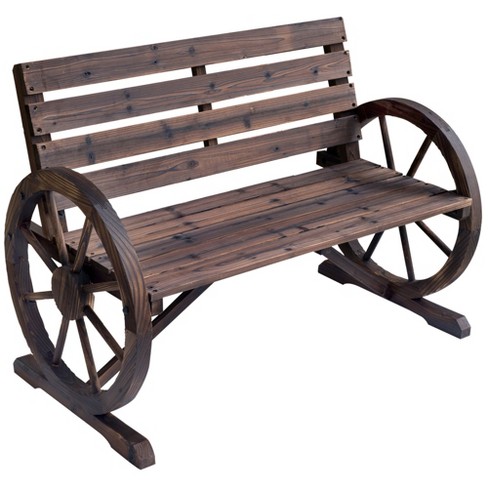 Outsunny Wooden Wagon Wheel Bench Rustic Outdoor Patio Furniture .