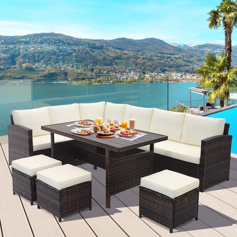 Costway 7 Pcs Patio Furniture Set Rattan Sectional Conversation .