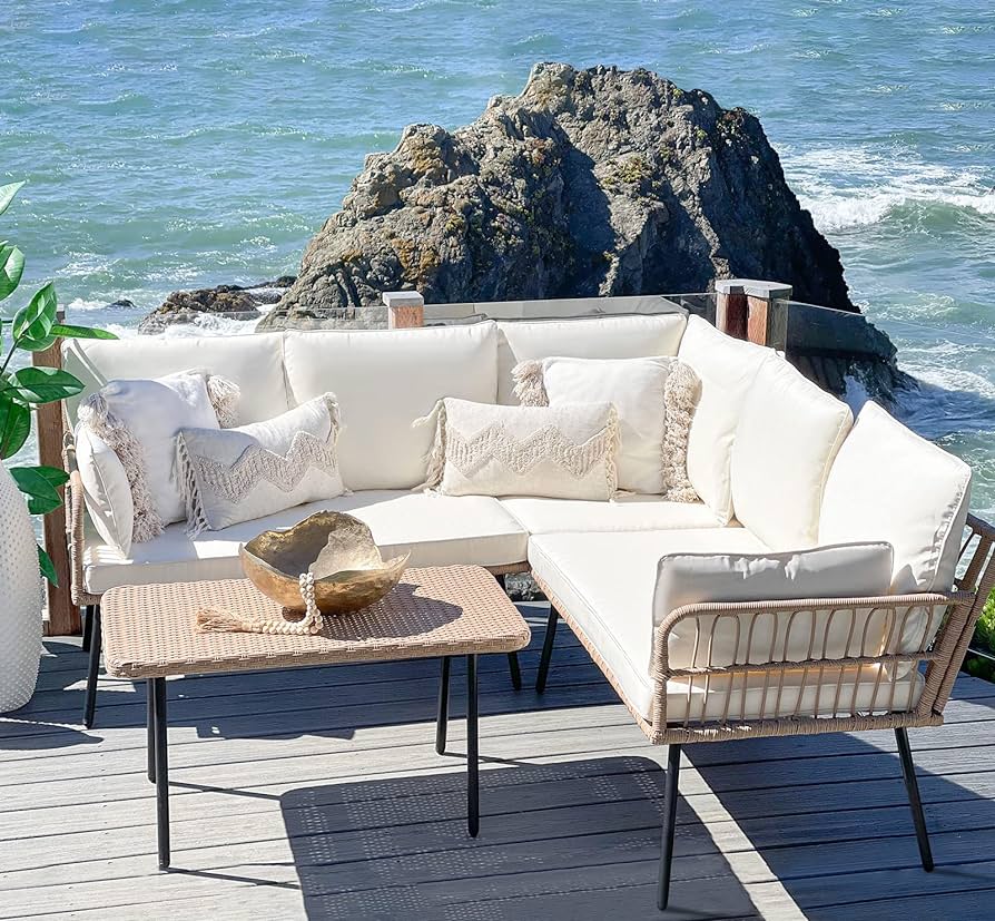 Amazon.com: YITAHOME 4 Pieces Patio Furniture Set, Outdoor Rattan .