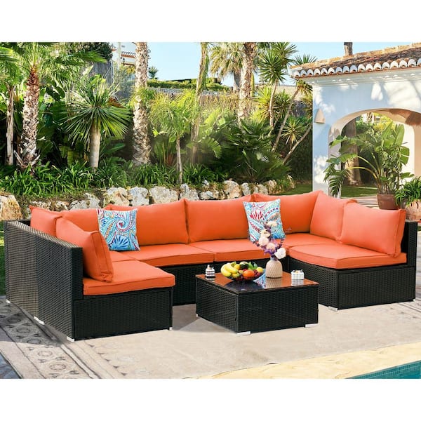 Runesay 7-Piece PE Rattan Wicker Outdoor Sectional Patio Furniture .