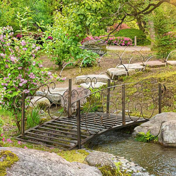 Outsunny 6 ft. Steel Garden Bridge with Safety Railings Steel Arc .