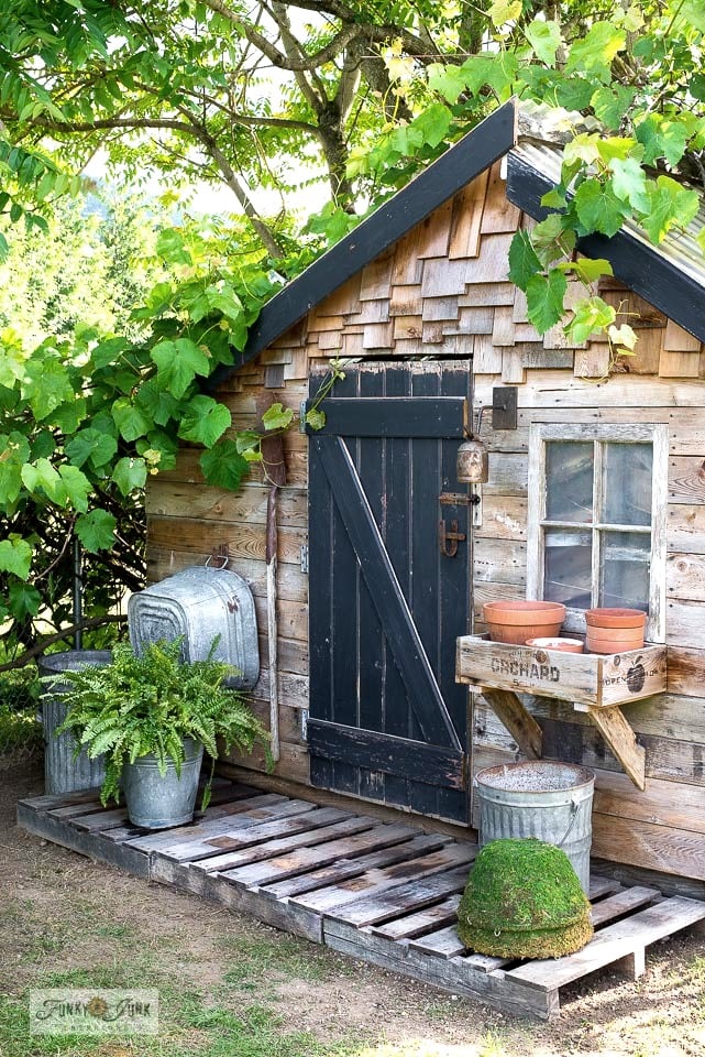 Instant pallet decking to enhance a garden shed! - Funky Junk .