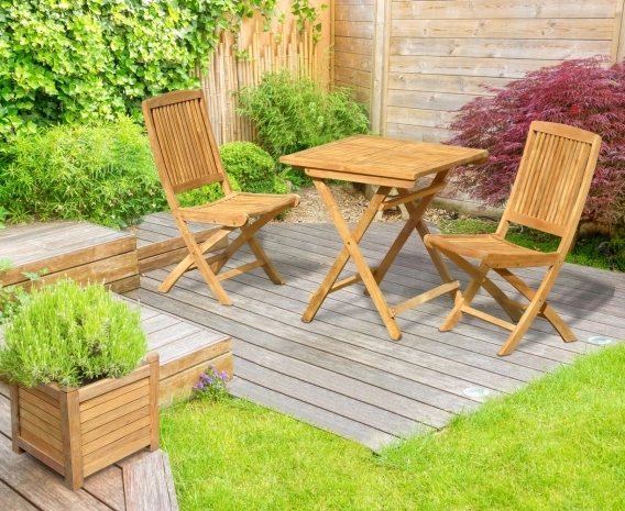 Rimini Teak Folding Dining Set with Square 0.7m Table & 2 Chai