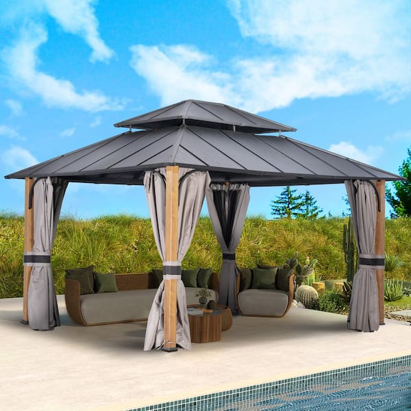 12 ft. x 14 ft. Double-Top Gazebo Light-Transmitting Small Roof .