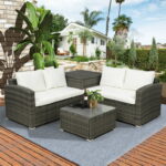 4-Pieces Outdoor Patio Furniture Set, All-Weather Wicker Rattan .