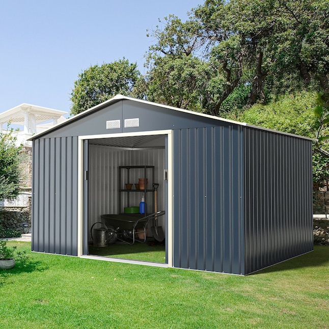 Forclover 8-ft x 11-ft 11 x 8-ft Metal Storage Shed for Garden .