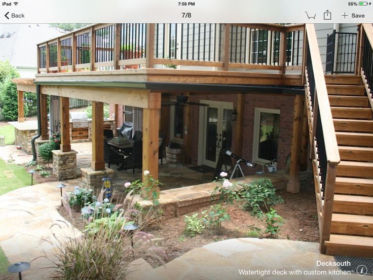 Under Deck Columns with Stacked Stone Ba