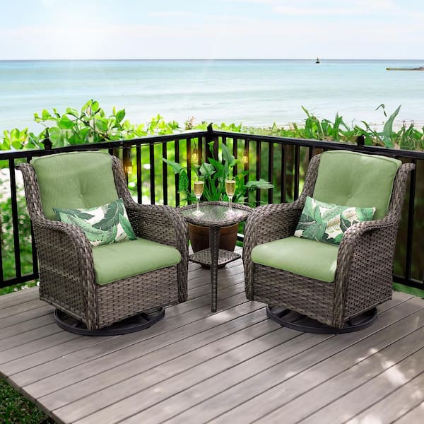 JOYSIDE 3-Piece Wicker Patio Swivel Outdoor Rocking Chair Set with .