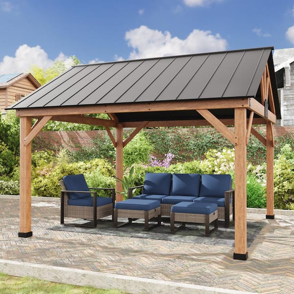 JOYSIDE 13 ft. x 11 ft. Cedar Wood Hardtop Outdoor Patio Gazebo .