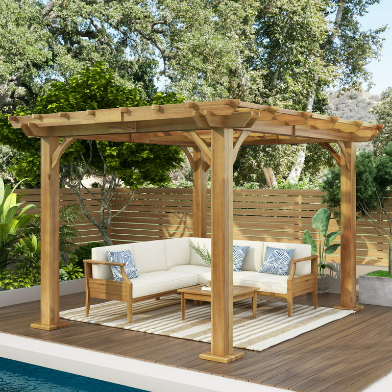 Holmwood Acacia Wood Outdoor 12' x 10' Pergola, Teak - Walmart.c