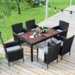 7 Piece Outdoor Wicker Sectional Dining Set, Outdoor Furniture Set .