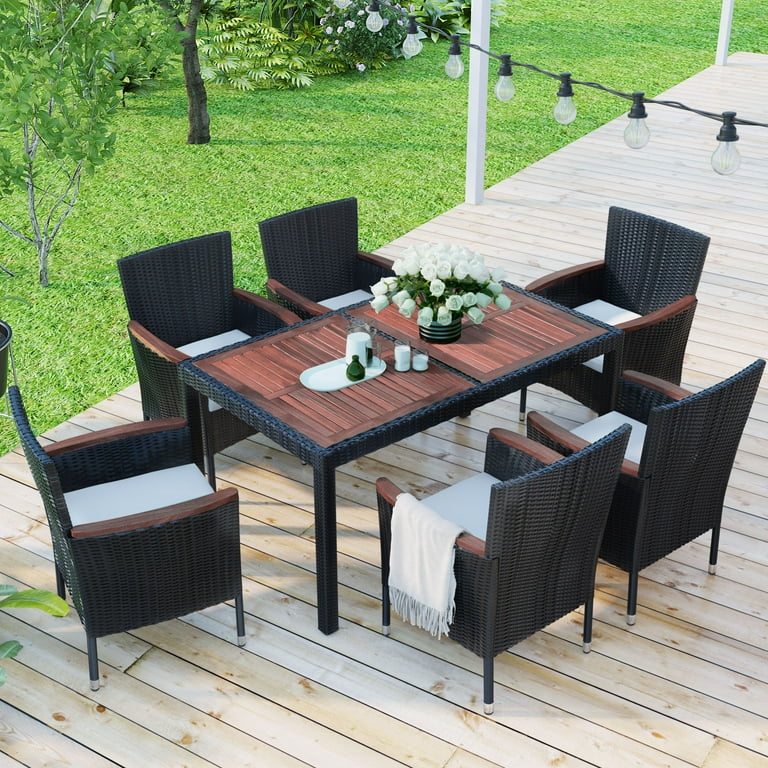 7 Piece Outdoor Wicker Sectional Dining Set, Outdoor Furniture Set .