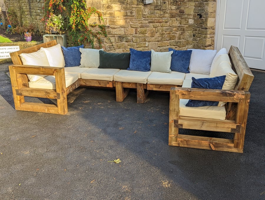 Rustic-Industrial Solid Wood Garden Sofa-Bench-... - Folk