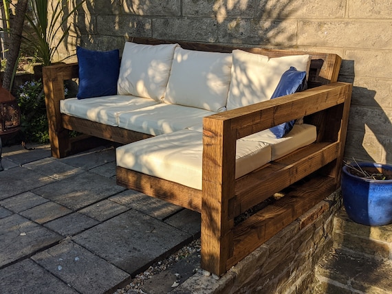 Solid Wood Garden L Sofa 3 Seat rustic/industrial/chair/lounger .