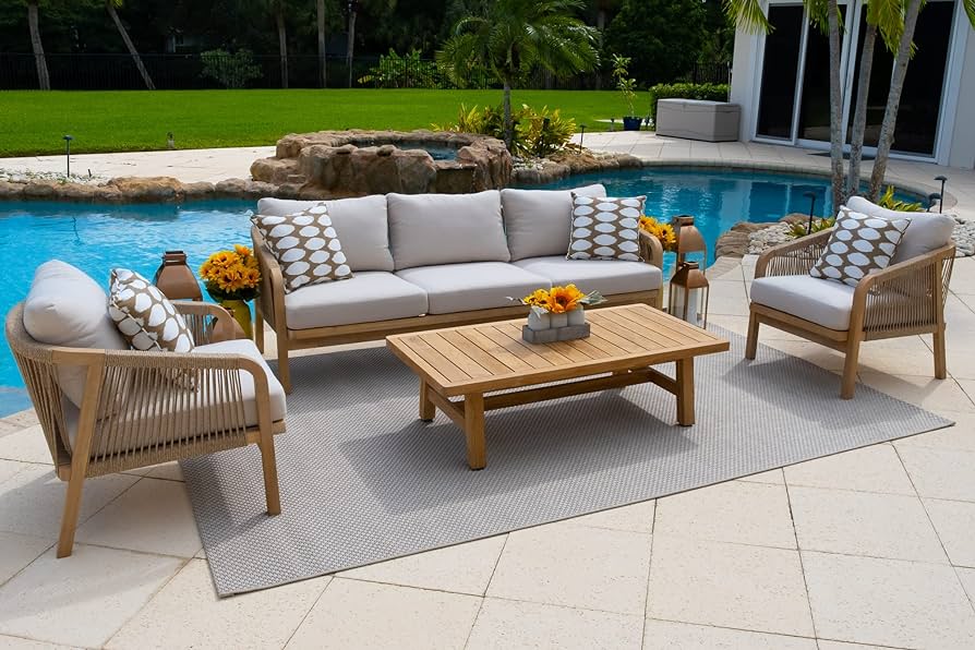 Amazon.com: Rimini 4-Piece Teak Wood Outdoor Patio Conversation .