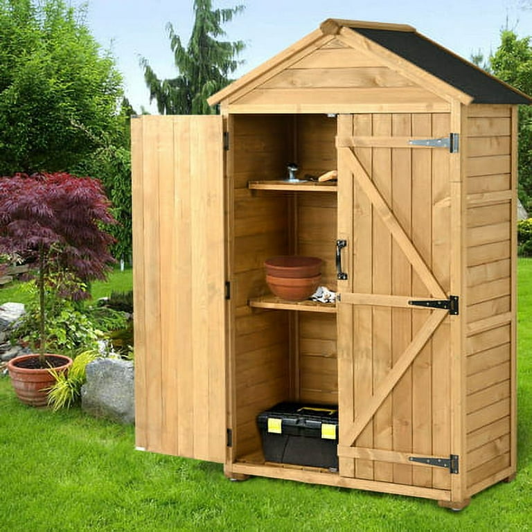 Churanty Wooden Storage Shed, 3-tier Removable Shelves Outdoor .