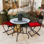 Garden Table Made of Mosaic With 4 Chairs Wrought Iron, Patio Set .